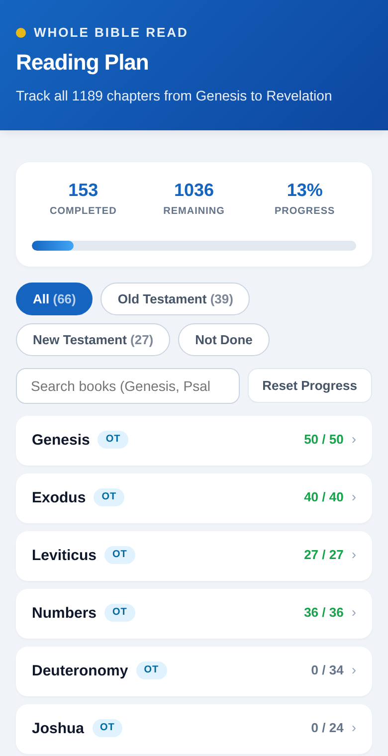 Genesis expanded with chapters 1 through 5 marked complete